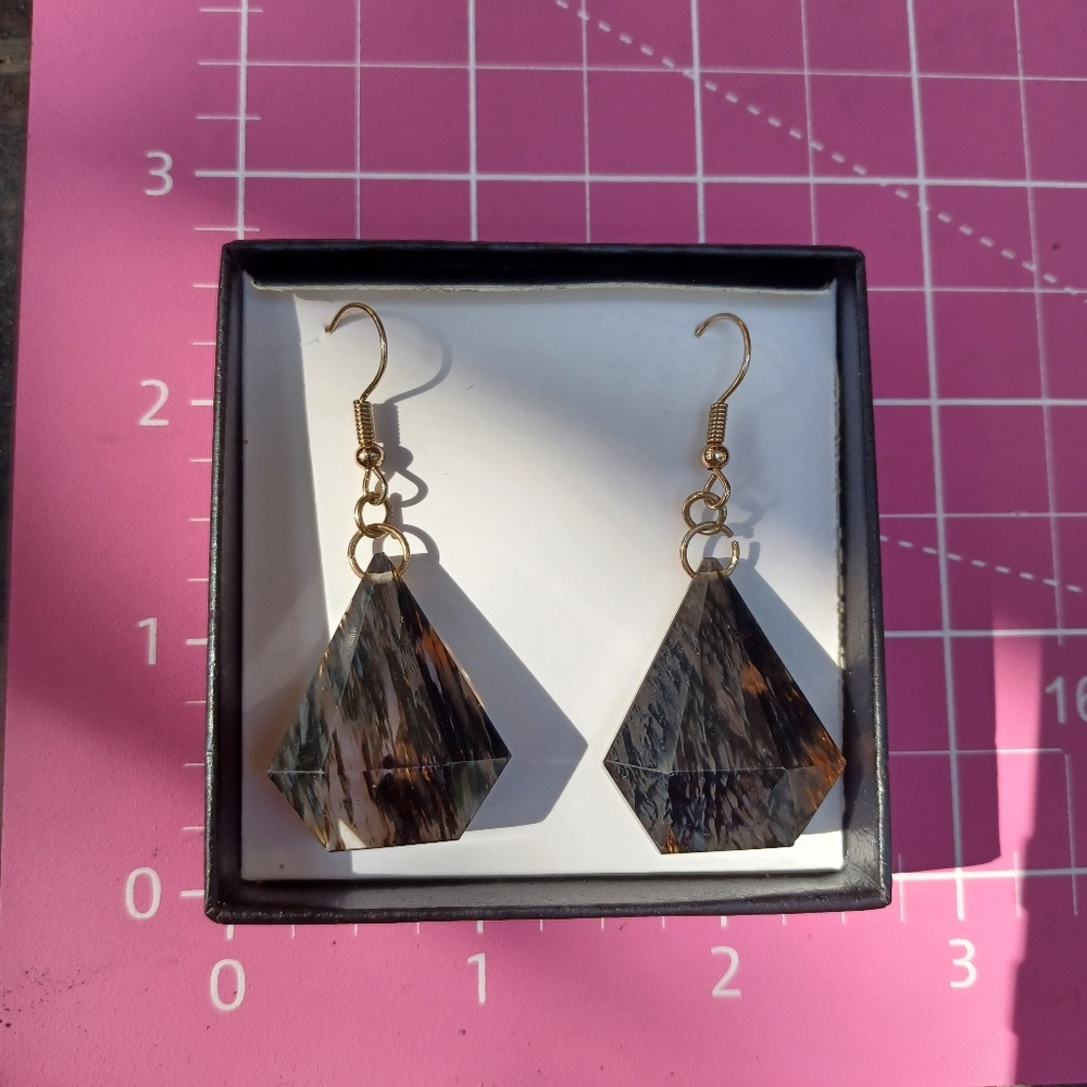 Elegant Black Tiger-Strip Teardrop Earrings